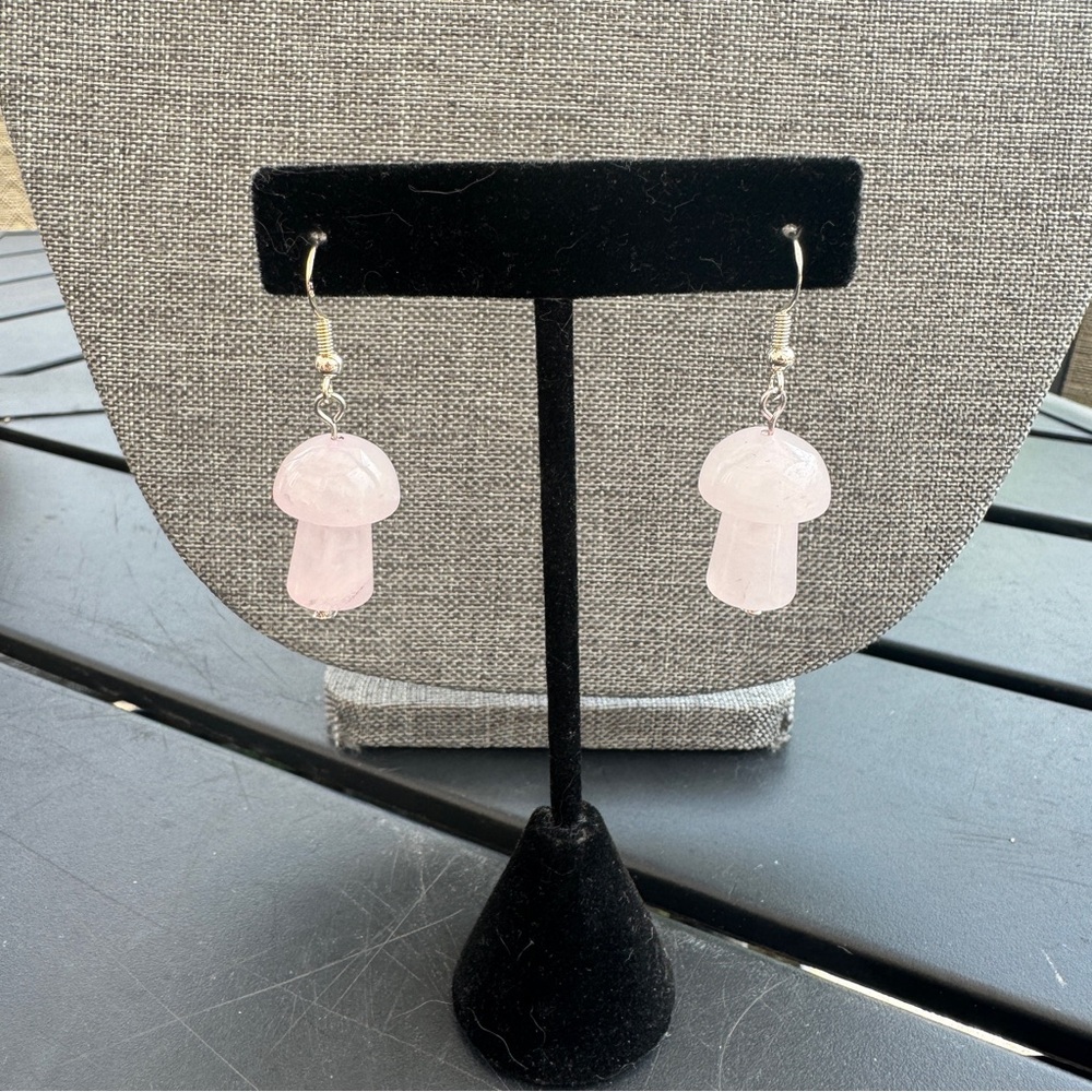 Rose Quartz Mushrooms & Sterling Silver Earrings